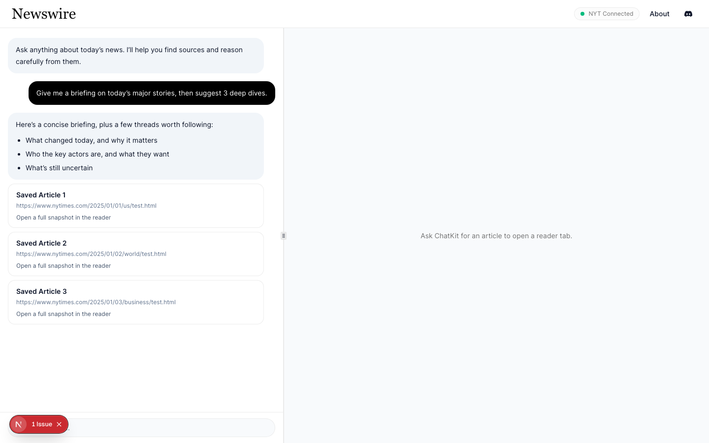 Desktop: NYT connected indicator